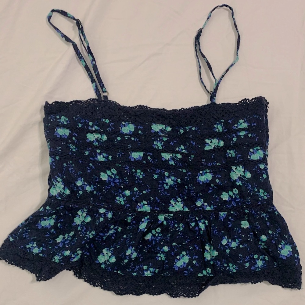 Forever 21 blue floral and lace tank - Sz S